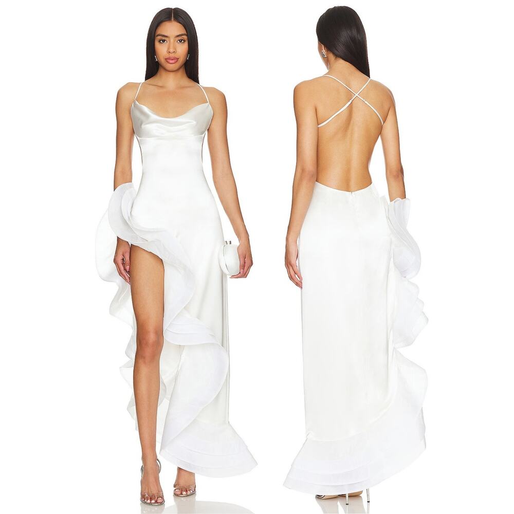 Retrofete Kaitlin Gown Satin Ruffle Taffeta Formal Bridal Wedding Party Gala M